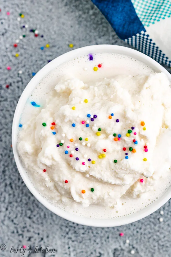 Top down view of snow ice cream.