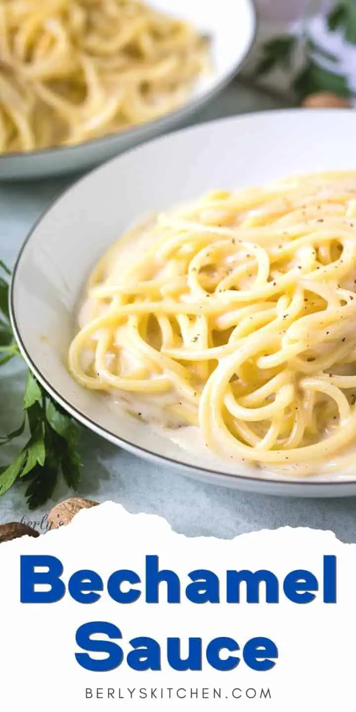 Close up of pasta with bechamel sauce.