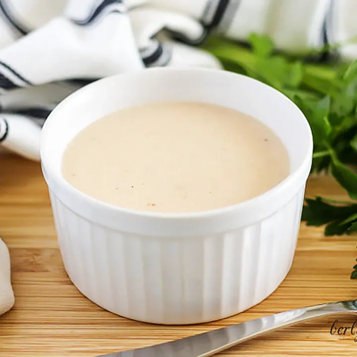 White ramekin filled with cream of chicken soup.