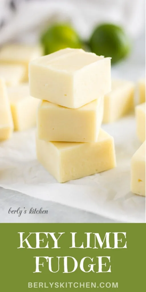 Key lime fudge in a stack.