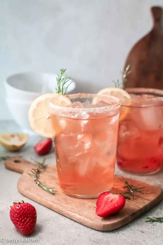 Strawberry palomas in glasses.