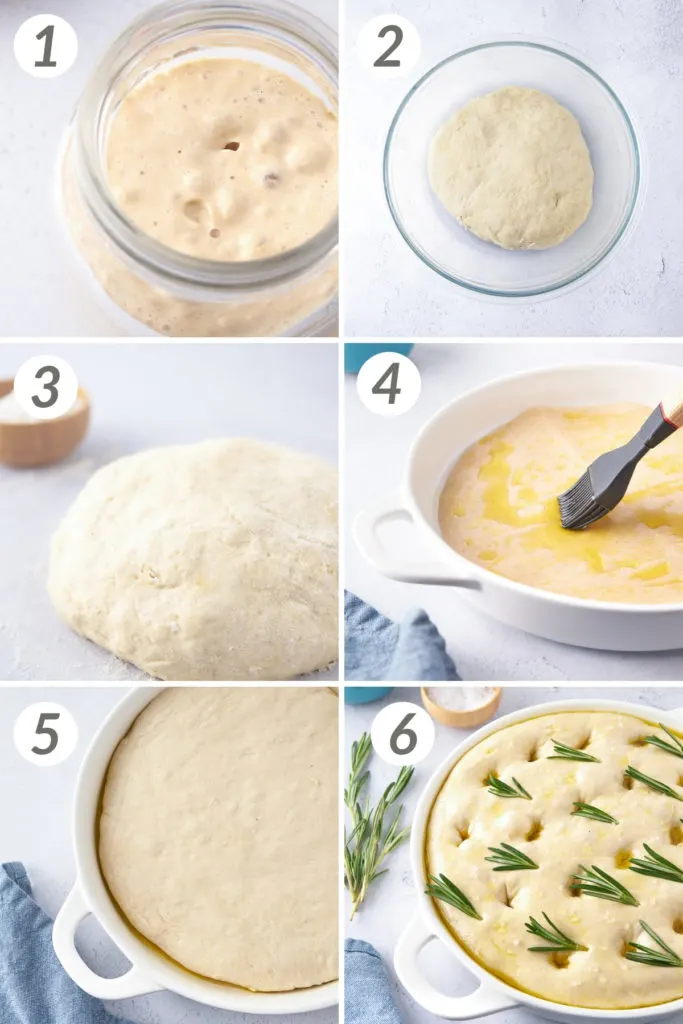 Collage showing how to make focaccia bread.