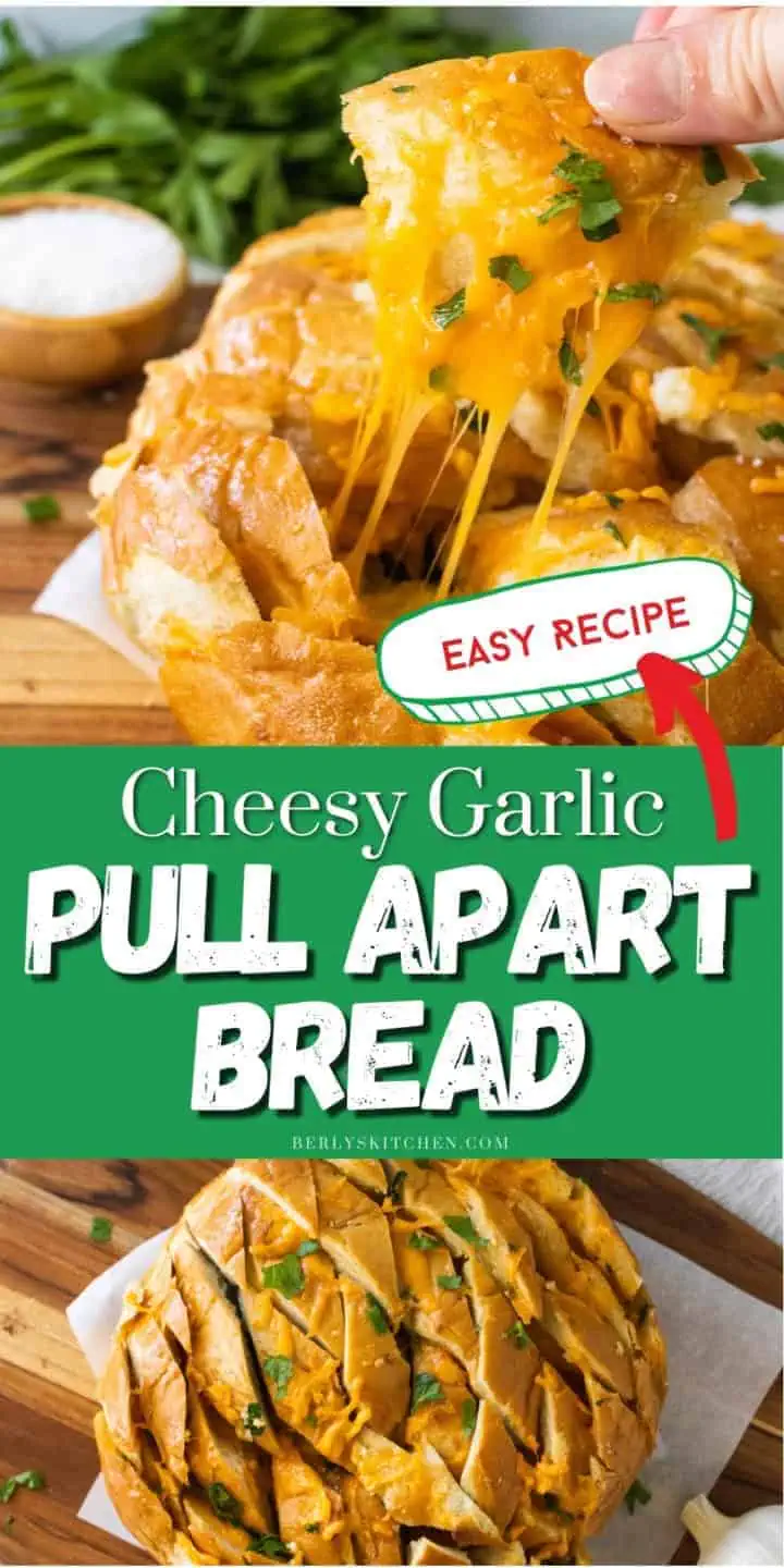 Collage showing two photos of garlic pull apart bread.