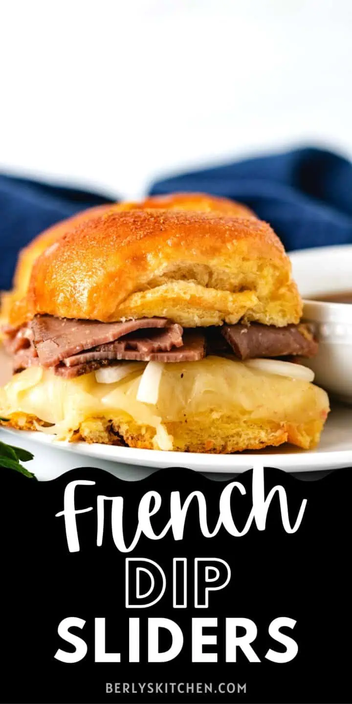 French dip slider on a white plate.