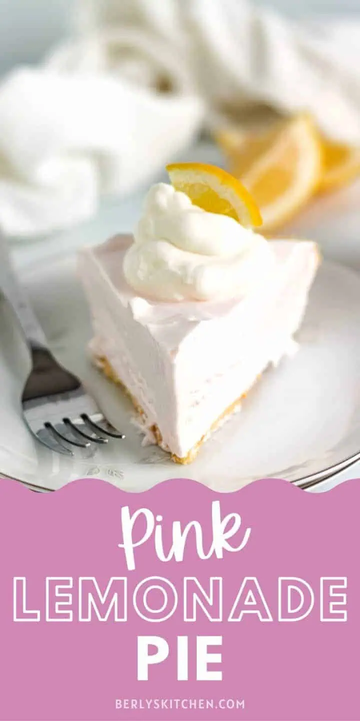 Pink lemonade pie with a fork on a plate.