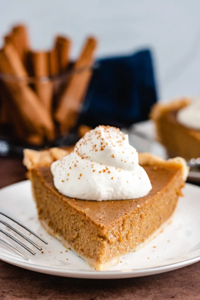 Pumpkin pie with a fork.