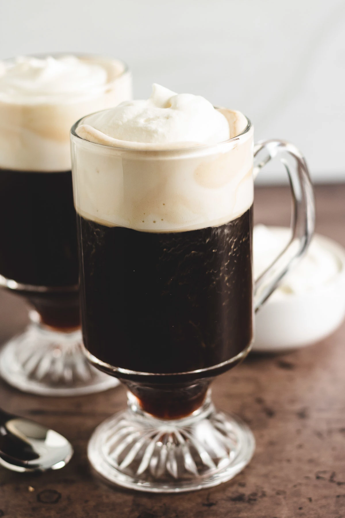 Dark coffee with homemade whipped cream.