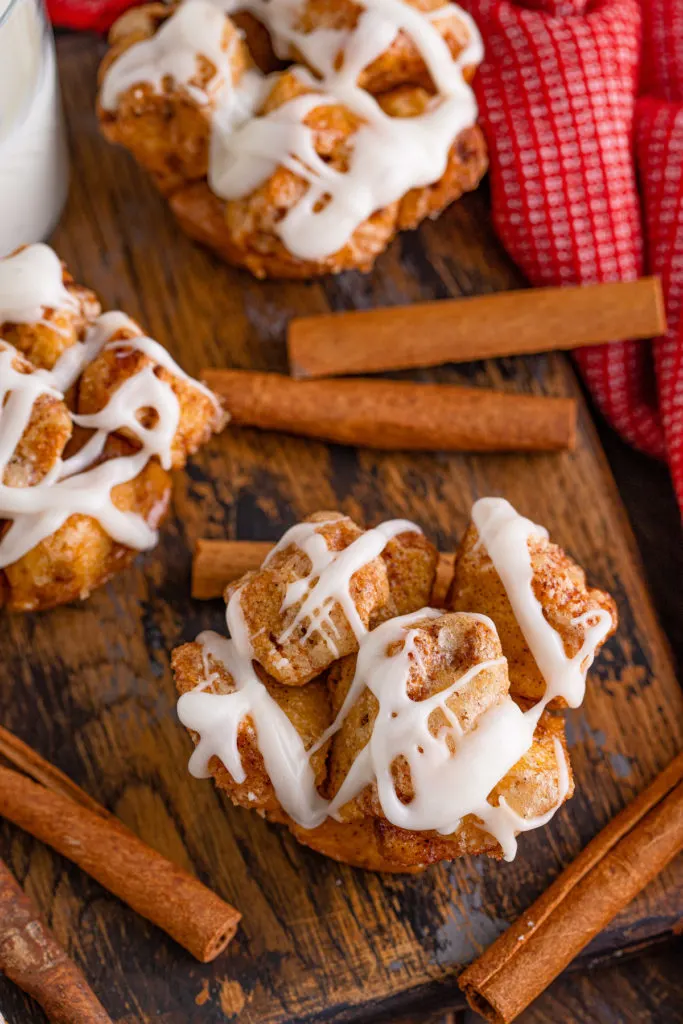 Cinnamon muffin with cream cheese drizzle.