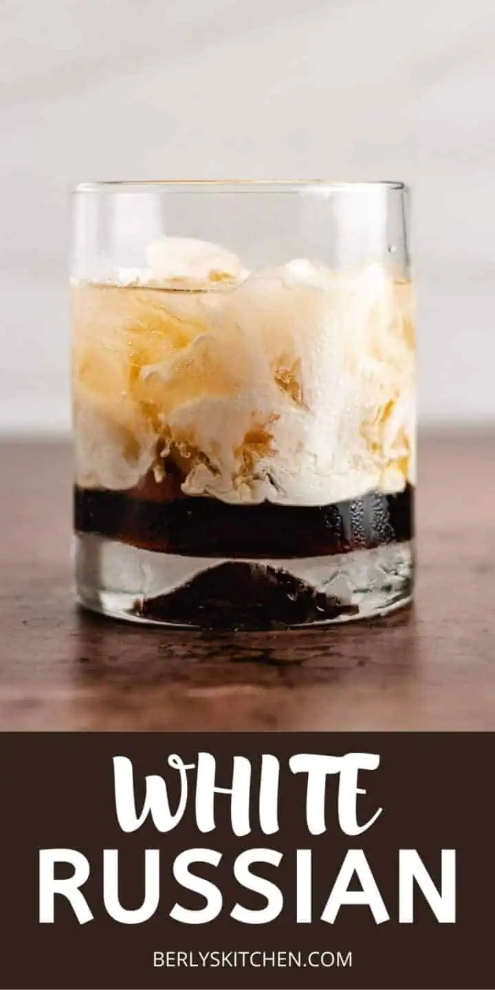 White russian cocktail over ice.