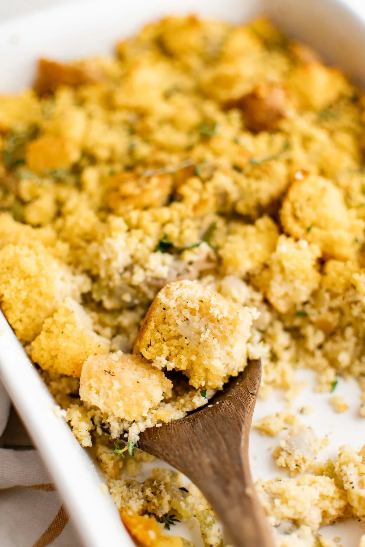 Pan of cornbread dressing.