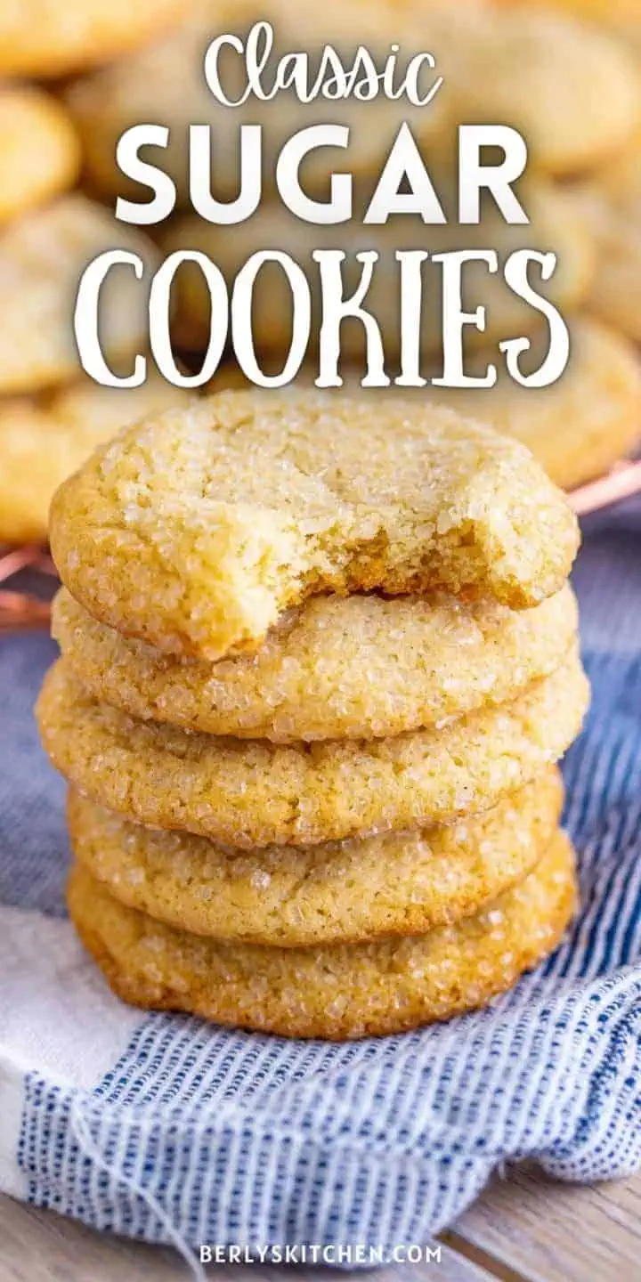 Close up of a stack of sugar cookies.