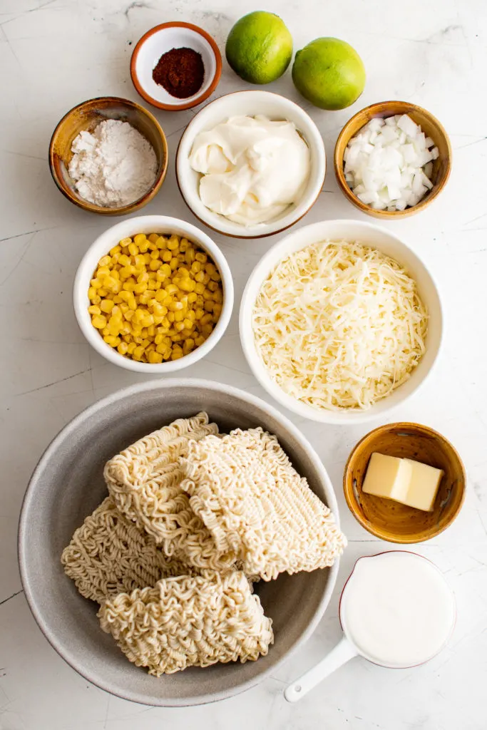 Ingredients needed for elote ramen.