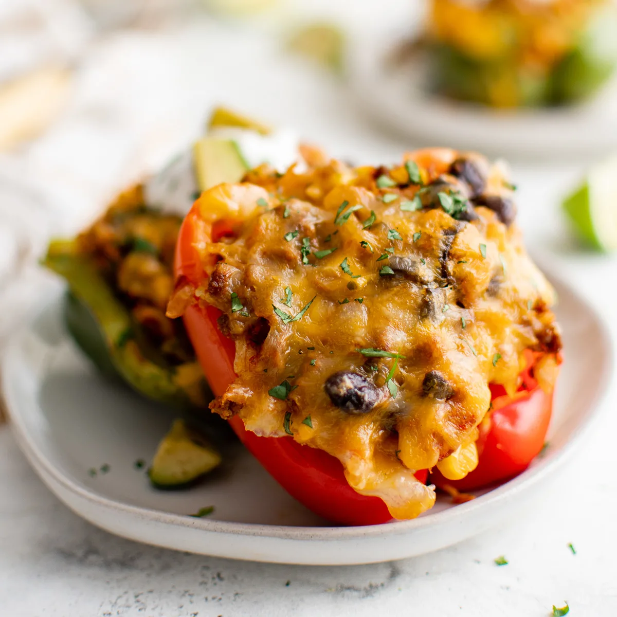 Red stuffed bell pepper with cheese.