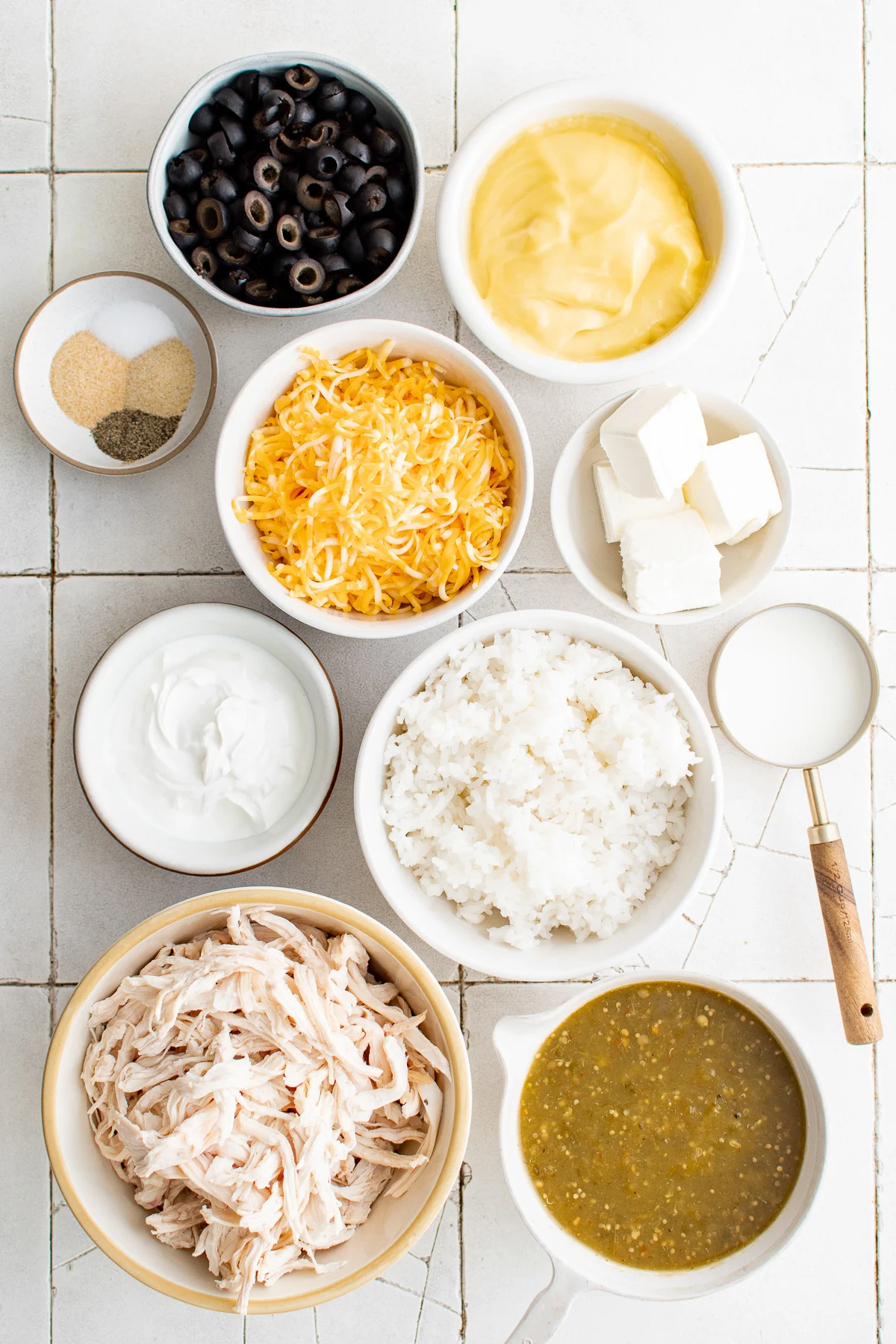 Ingredients needed for green chile chicken casserole.