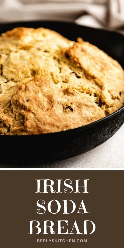 Close up of irish soda bread in cast iron.