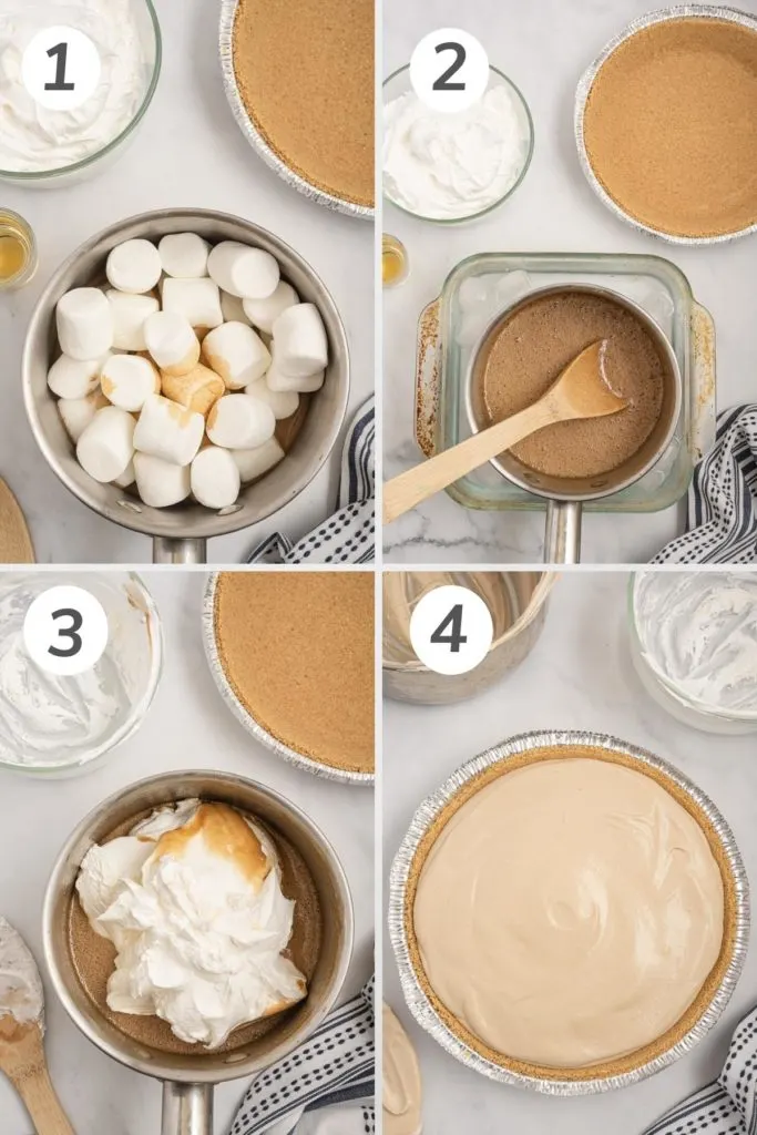 Collage showing how to make irish coffee pie.