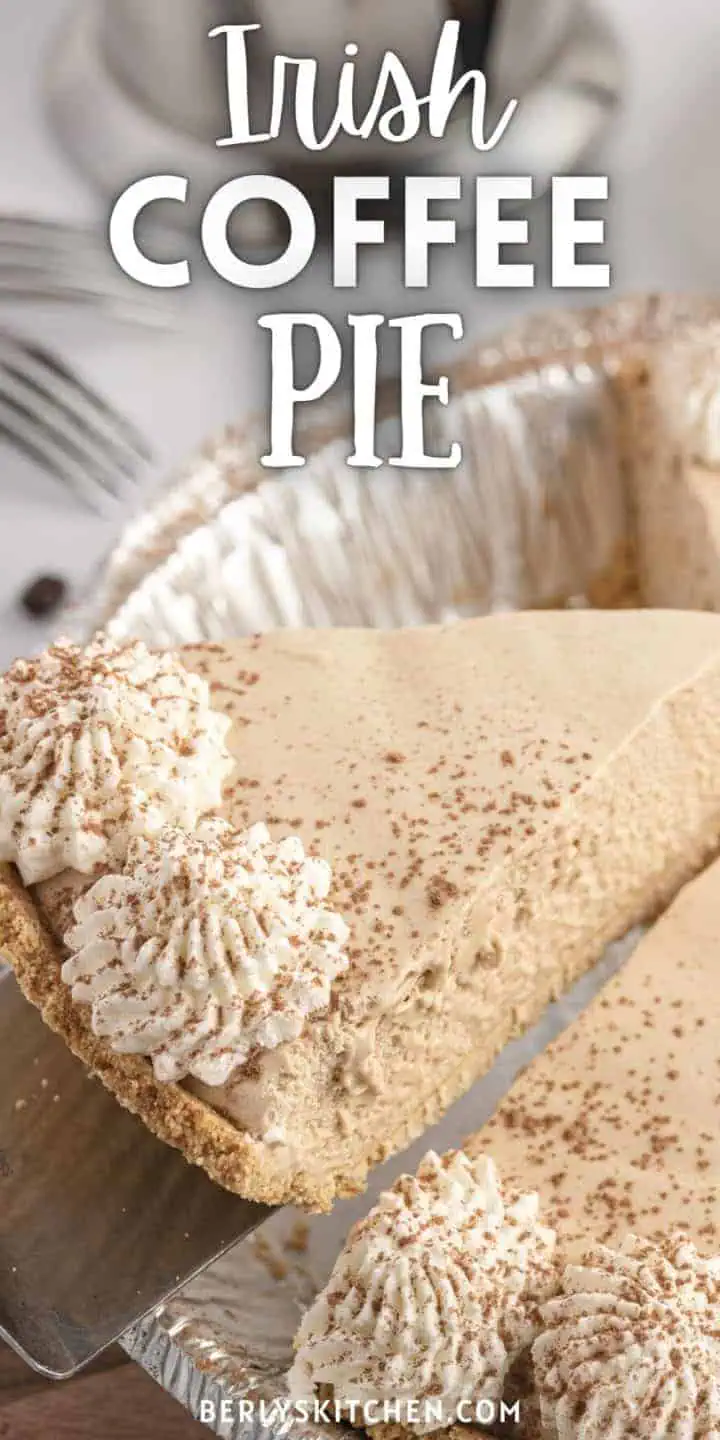 Slice of irish coffee pie being removed from the pan.