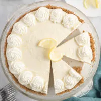 Top down view of a sliced lemon icebox pie.