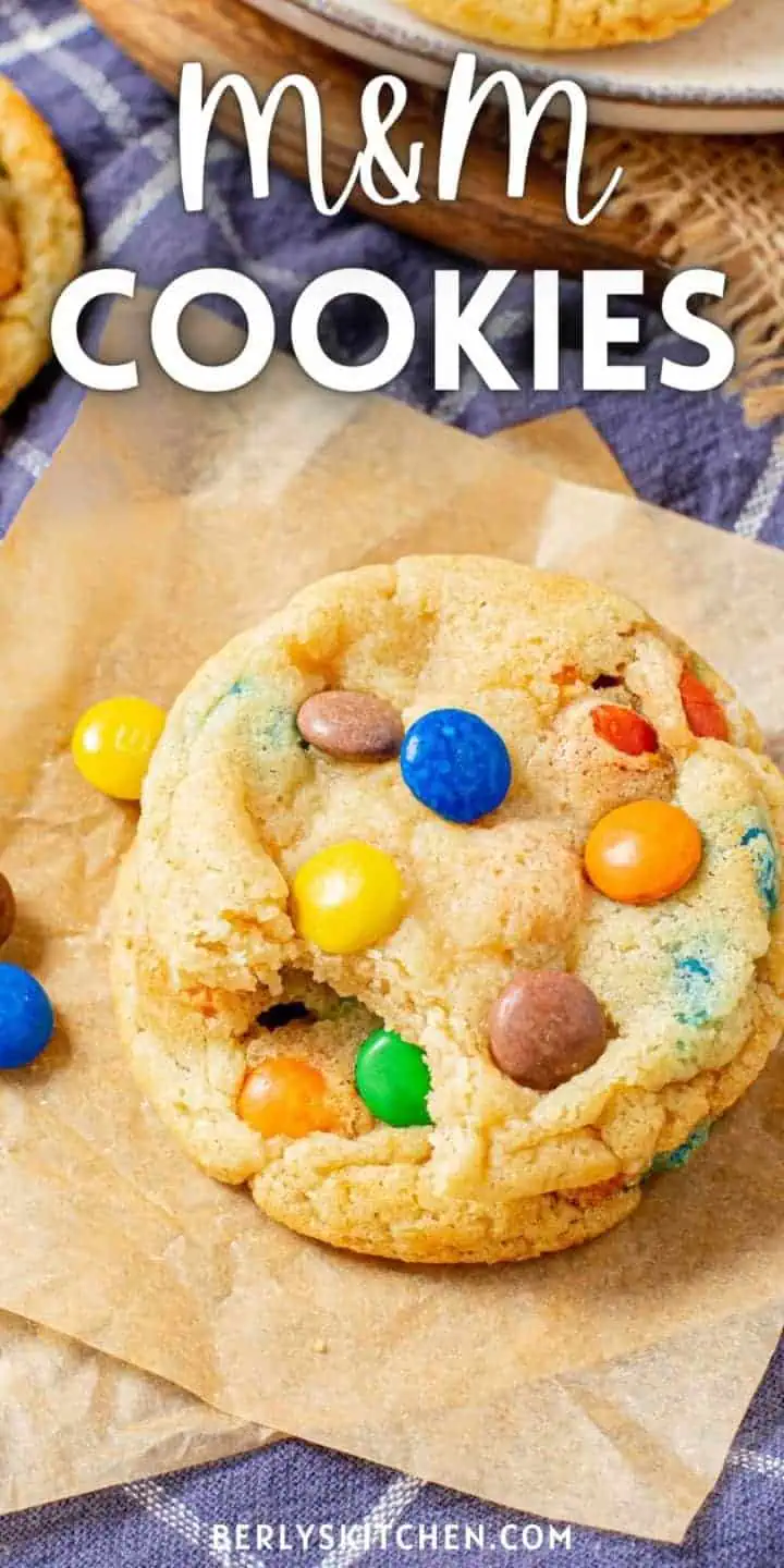 M&m cookies in a stack.