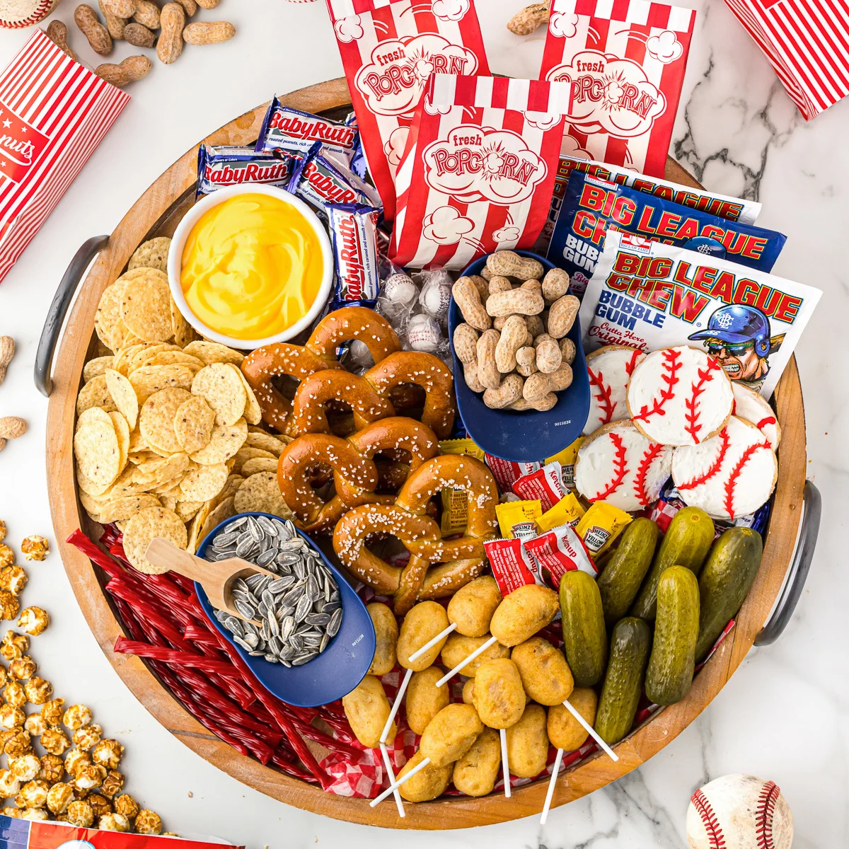 Top down view of a summer snack board.