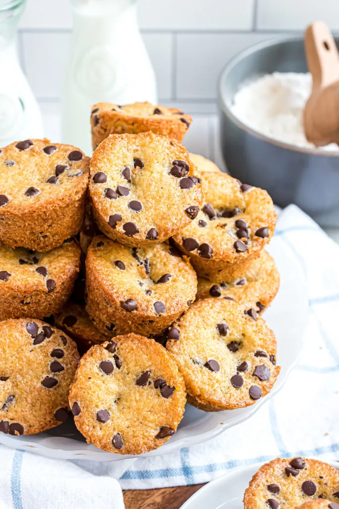 Plate full of mini muffins on a plate.