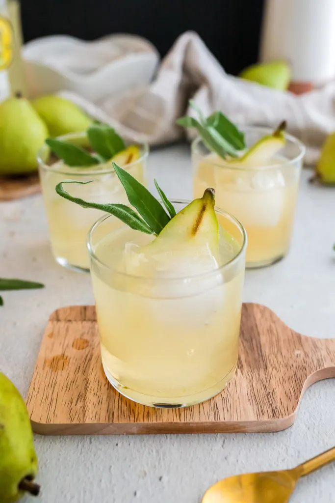 Vodka cocktail on a cutting board.