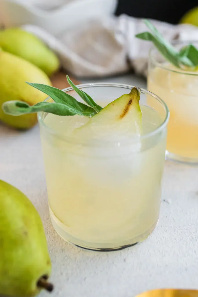 Ginger pear vodka cocktail in a glass.