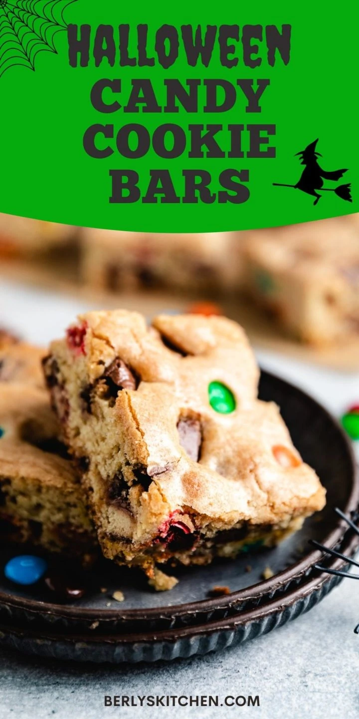 Halloween cookie bars on a plate.