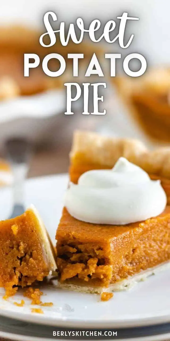 Whipped cream on top of sweet potato pie.