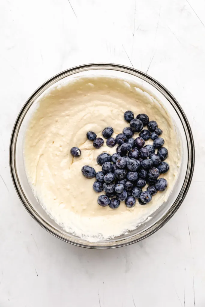 Blueberries added to pancake batter.