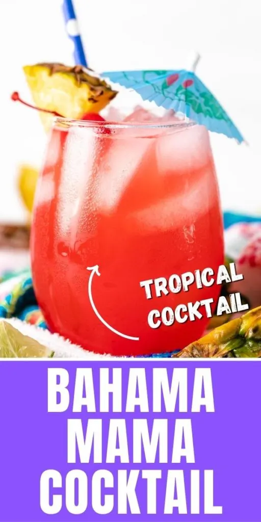 Tropical bahama mama cocktail with an umbrella garnish.