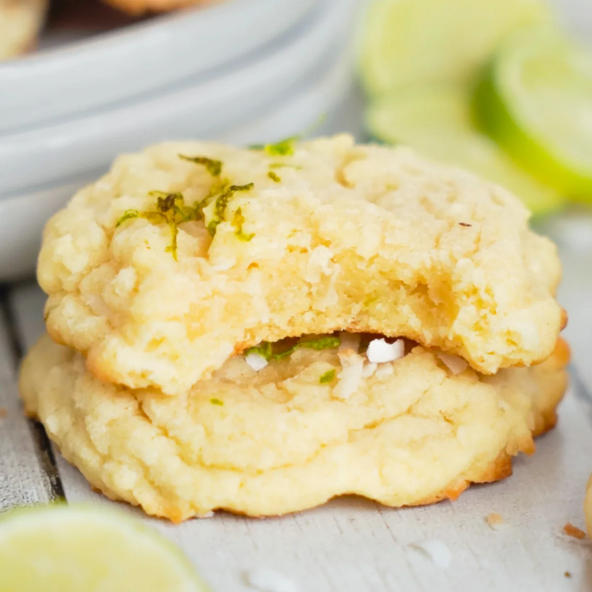 Close up view of two cookies in a stack.