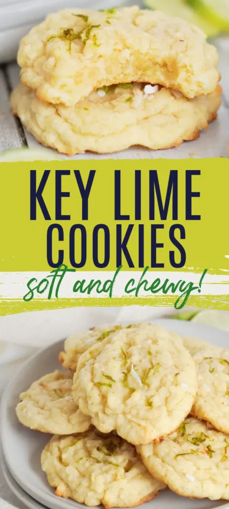 Collage of two pictures of key lime cookies with toasted coconut.