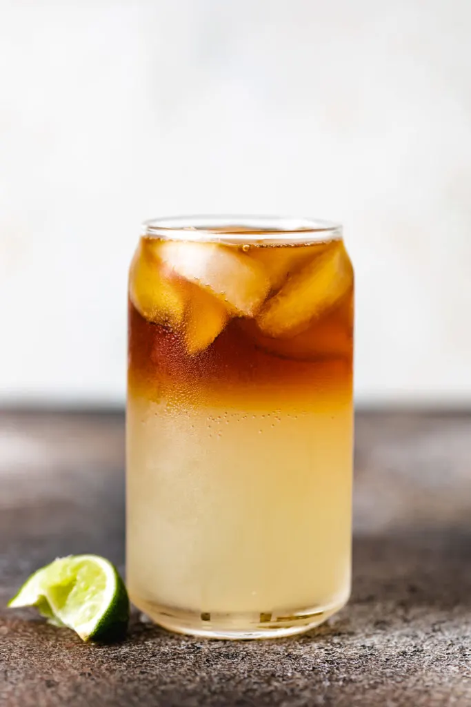 Dark rum layered over ginger beer.