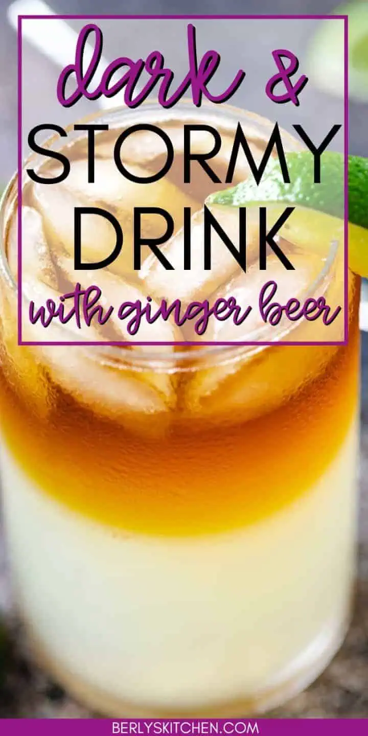 Close up view of a rum and ginger beer drink.