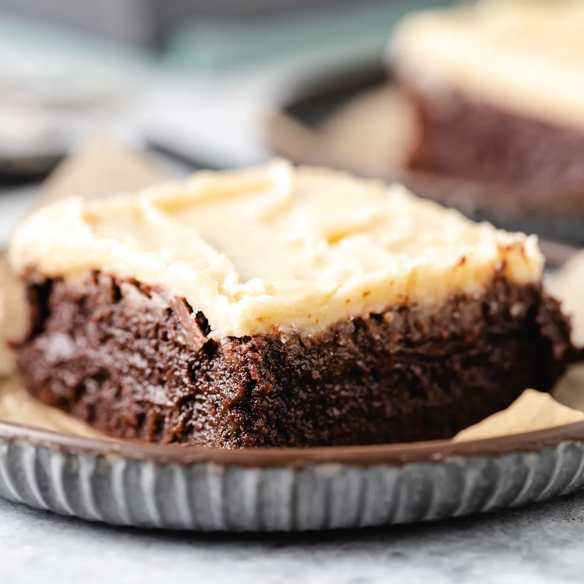 Brownie on a grey plate.