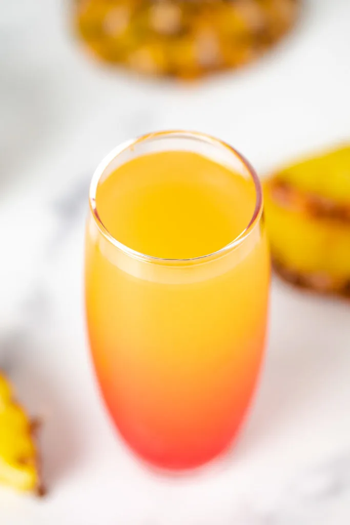 Top down view of a pineapple cocktail.