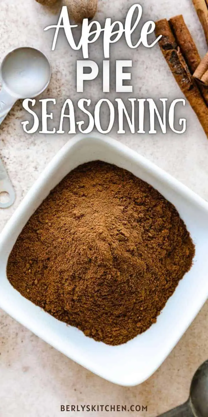 Top down view of a spice blend in a white bowl.