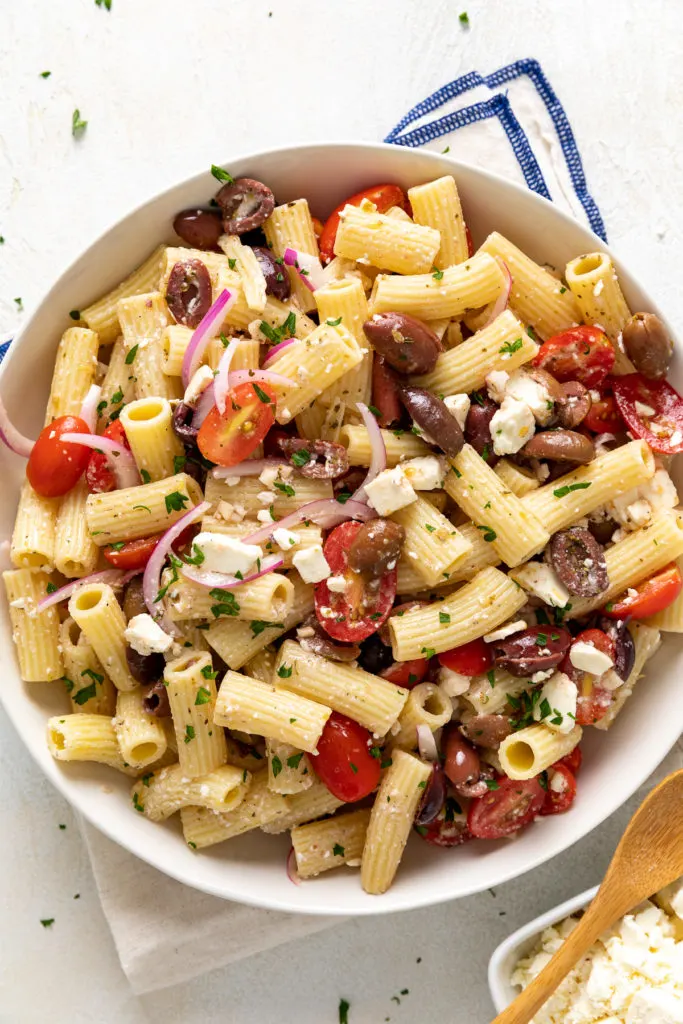 Easy Greek Rigatoni Pasta Salad with Homemade Greek Dressing