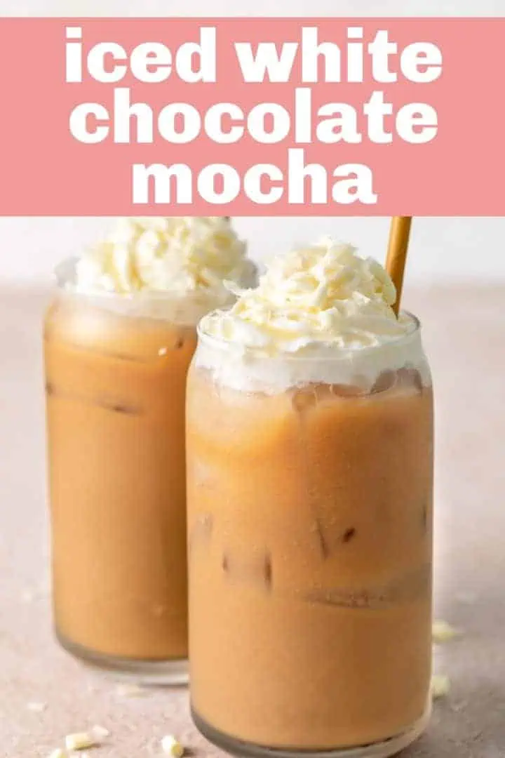 Two tall glasses filled with white chocolate mocha.