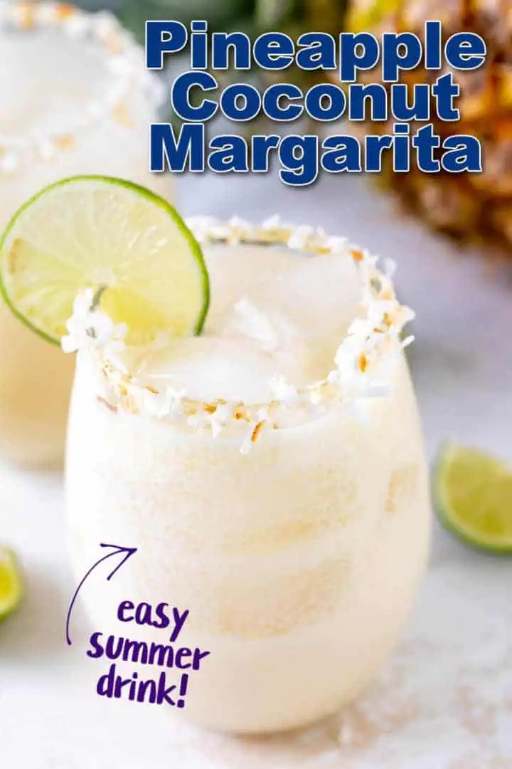 Glass of pineapple margarita with cream of coconut.