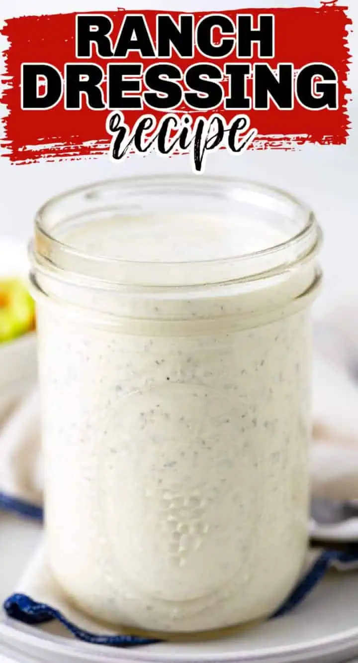 Mason jar filled with ranch dressing.