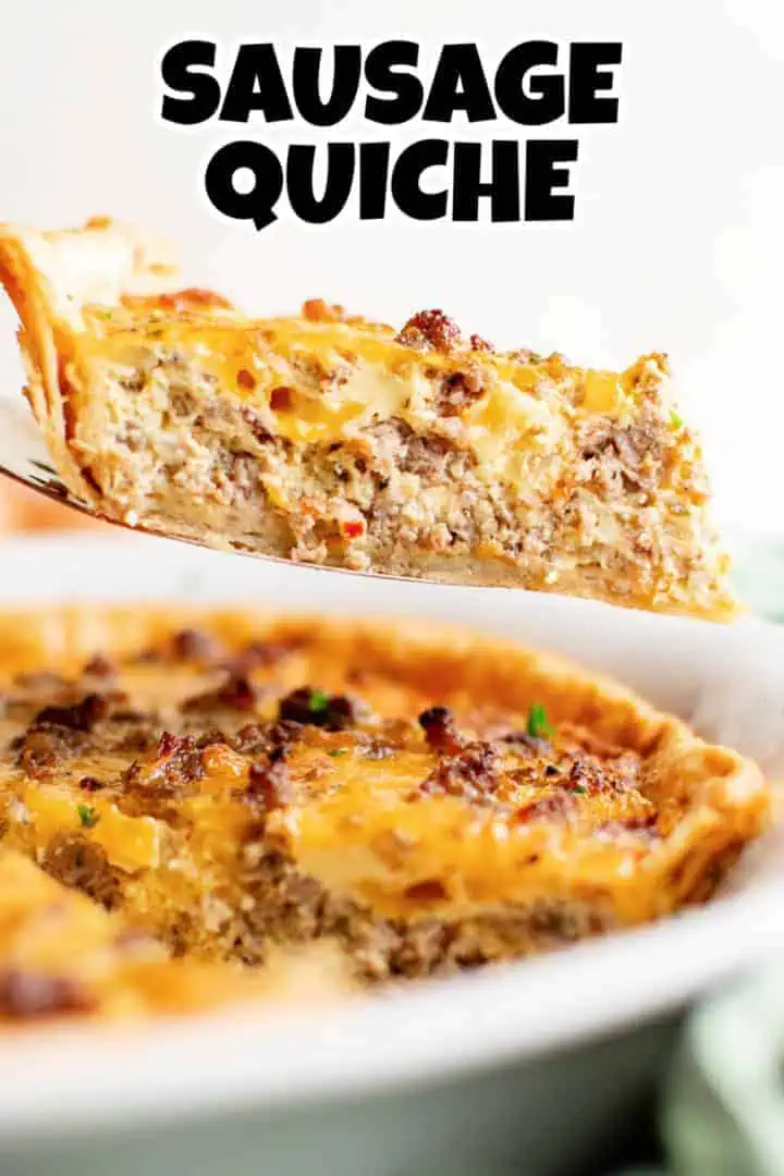 Spatula holding a slice of quiche.