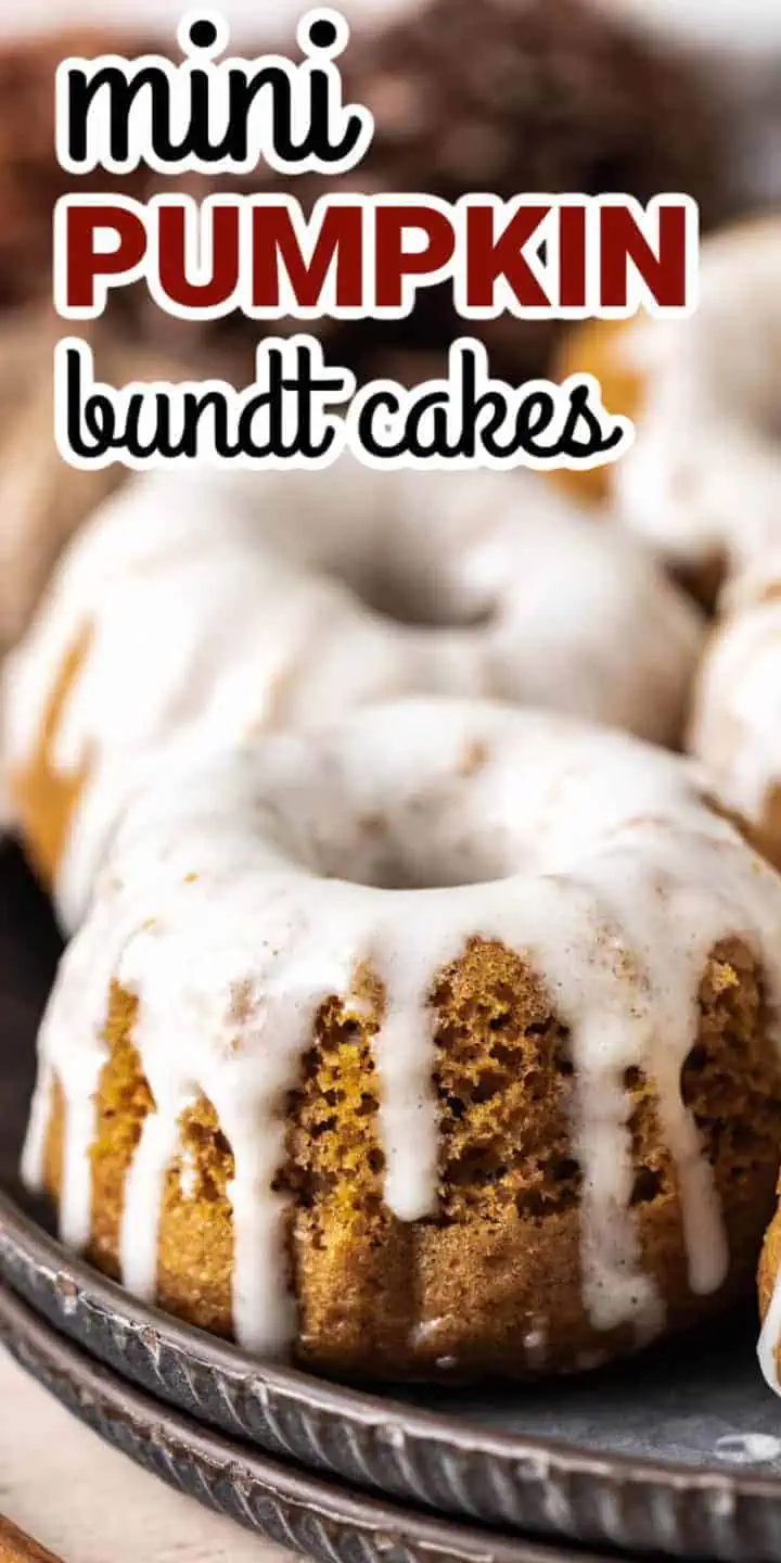 Close up view of mini bundt cakes on plates.