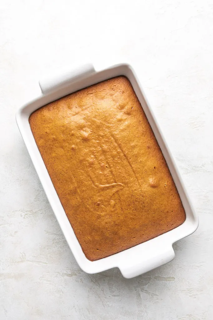 Baked pumpkin cake in a pan.