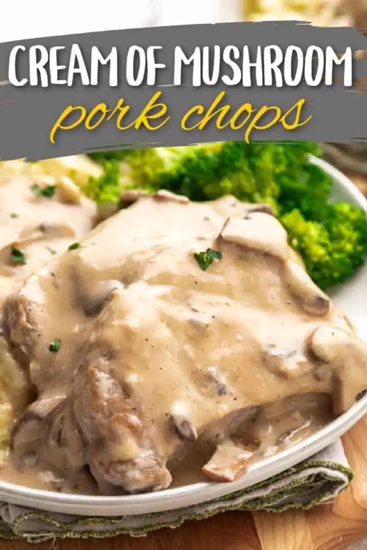 Pork chops and broccoli on a gray plate.