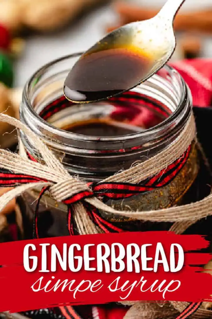 Close up view of gingerbread syrup on a spoon.