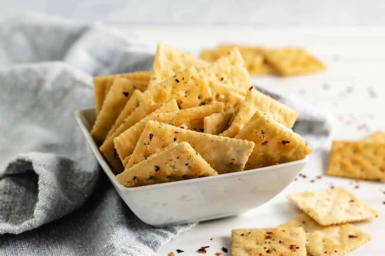 Seasoned fire crackers in a square dish.