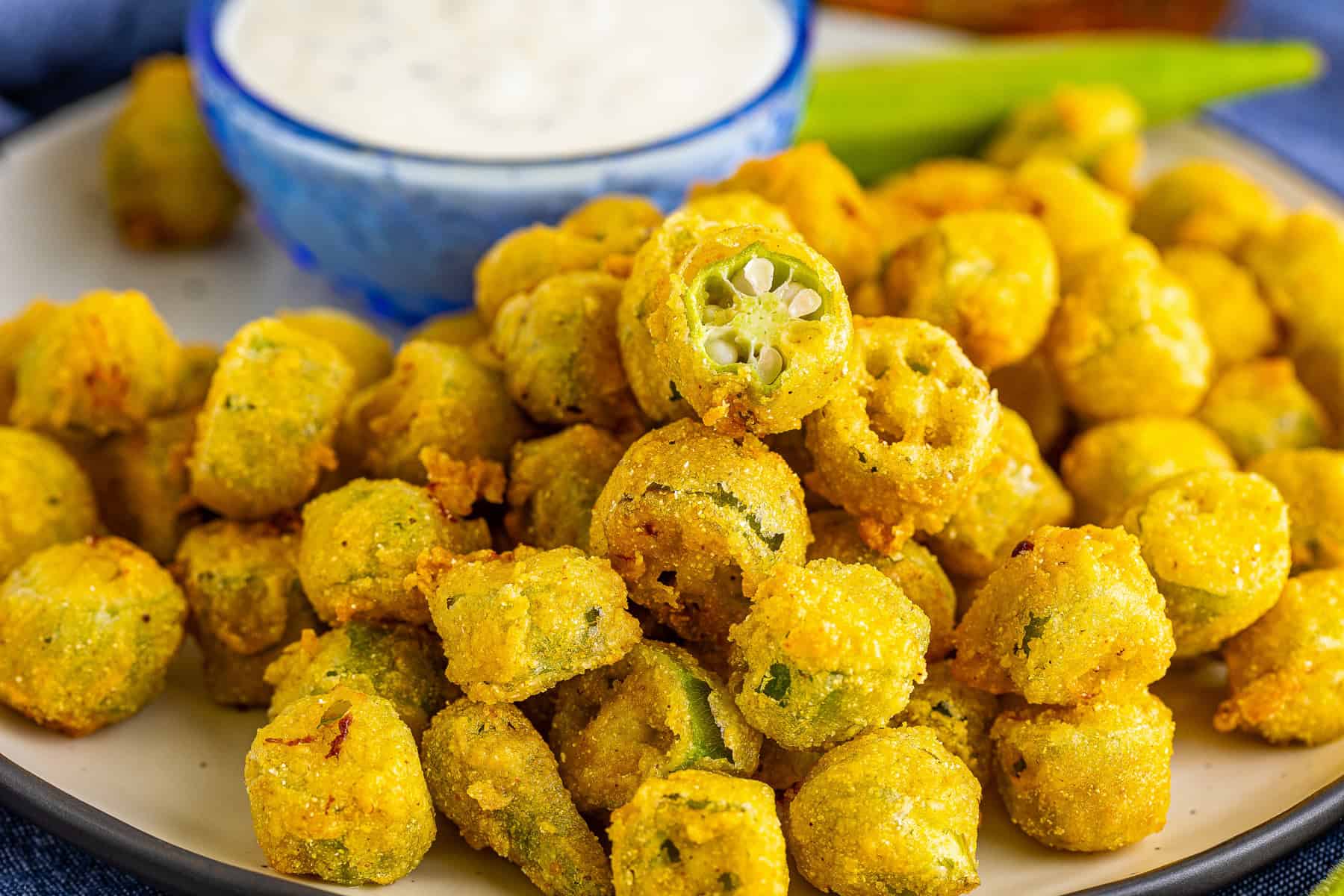 Fried okra piled on a plate.