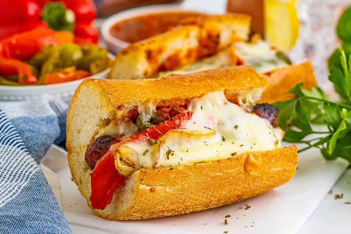 Italian sausage sandwiches with cheese.